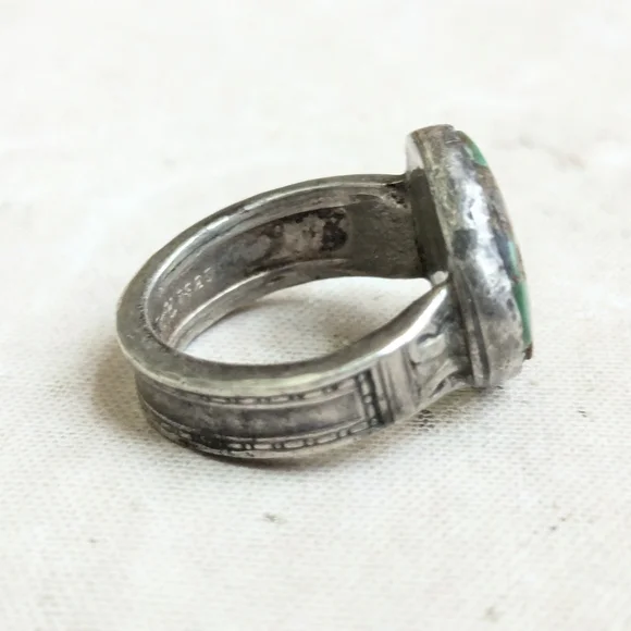 Vintage Sterling Silver Ring Turquoise Green 8.5 - Picture 9 of 13
